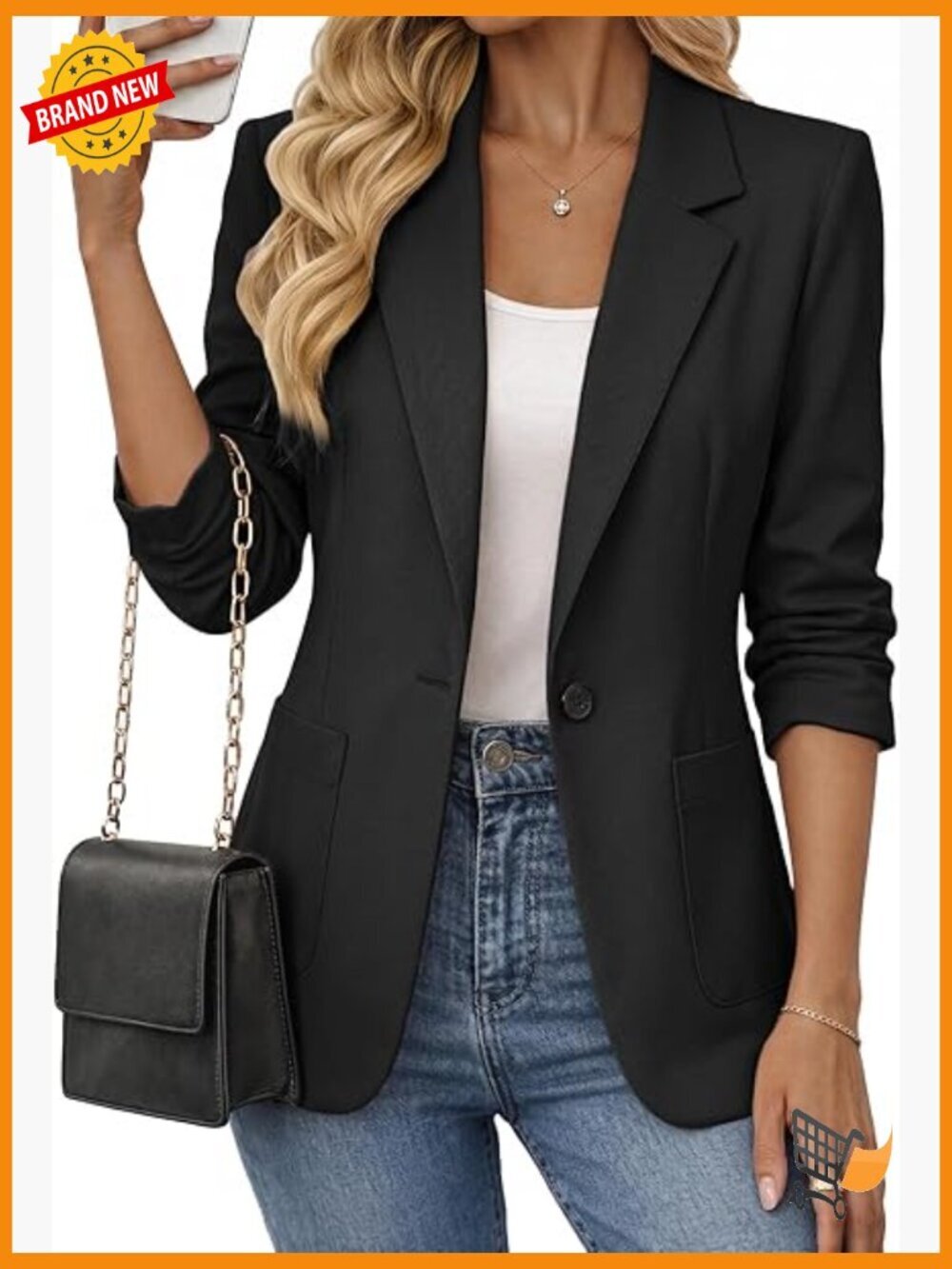 Womens 3/4 Ruched Sleeve Blazer Lightweight Lined Casual Work Office Jacket